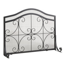 Wrought Iron Fireplace Screen with Protective Mesh Guard, Heavy Duty Single Panel for Child and Pet Safety