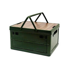 Collapsible Storage Box with Wooden Cutting Board Lid, HeavyDuty Foldable Bin for Camping, Car, Home