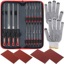19pcs Metal File Hand Tool Set with Case, Precision Alloy Steel Files for Metal and Wood, Red
