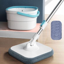 Spin Mop and Bucket Set with Dual Water Separation, 360 Microfiber Floor Mop, 4 Replaceable Pads, Blue