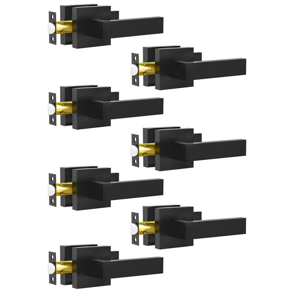 7 Pack Matte Black Modern Square Door Lever Handles, Nonlocking Interior Set For Hallway And Closet 9113335064843