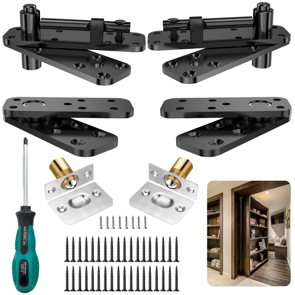 Hidden Door Pivot Hinge Heavy Duty 570Lbs Load 360 Rotation Concealed Black Set For Bookcase 9164114677860