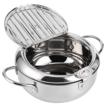 Stainless Steel Deep Fryer Pot with Thermometer for Gas Induction Electric Stove 24cm