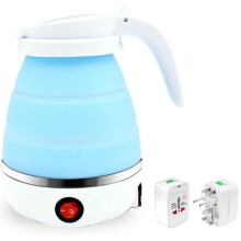 Travel Electric Kettle 600ML Foldable Silicone, Fast Boiling Dual Voltage Compact Design Blue