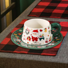 Nrmrqz Ins Christmas Ceramic Coffee Cup Border Cup And Saucer Set Companion Gift Water Cup Vintage Style Mugs