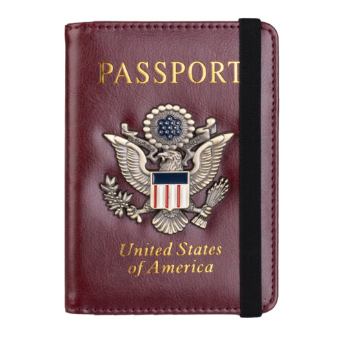 RFID Blocking Leather Passport Holder Cover Case Travel Wallet Elastic Strap