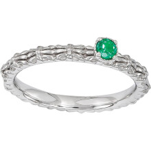 Created Emerald Sterling Silver Single-Stone Ring