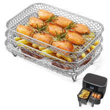 Air Fryer Rack For Air Fryer 3PCS Layered Dehydrator Racks Stainless Steel Grilling Rack Rectangle Air Fryer Double Air Fryers