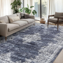 Haperlare Boho Rugs for Bathroom Vintage Ultra-Thin Stain-Resistant Area Rugs for Kitchen Dining Room,5'x7' Blue Carpet