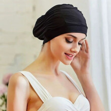 Women's swim cap, swim cap for long hair, spandex cap, turban caps, black
