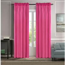 MR2 hot pink 2-piece set Rod Pocket Faux Silk Window Curtain Treatment, Set of 2 Solid Semi Sheer Panels 55" W x 84" L each
