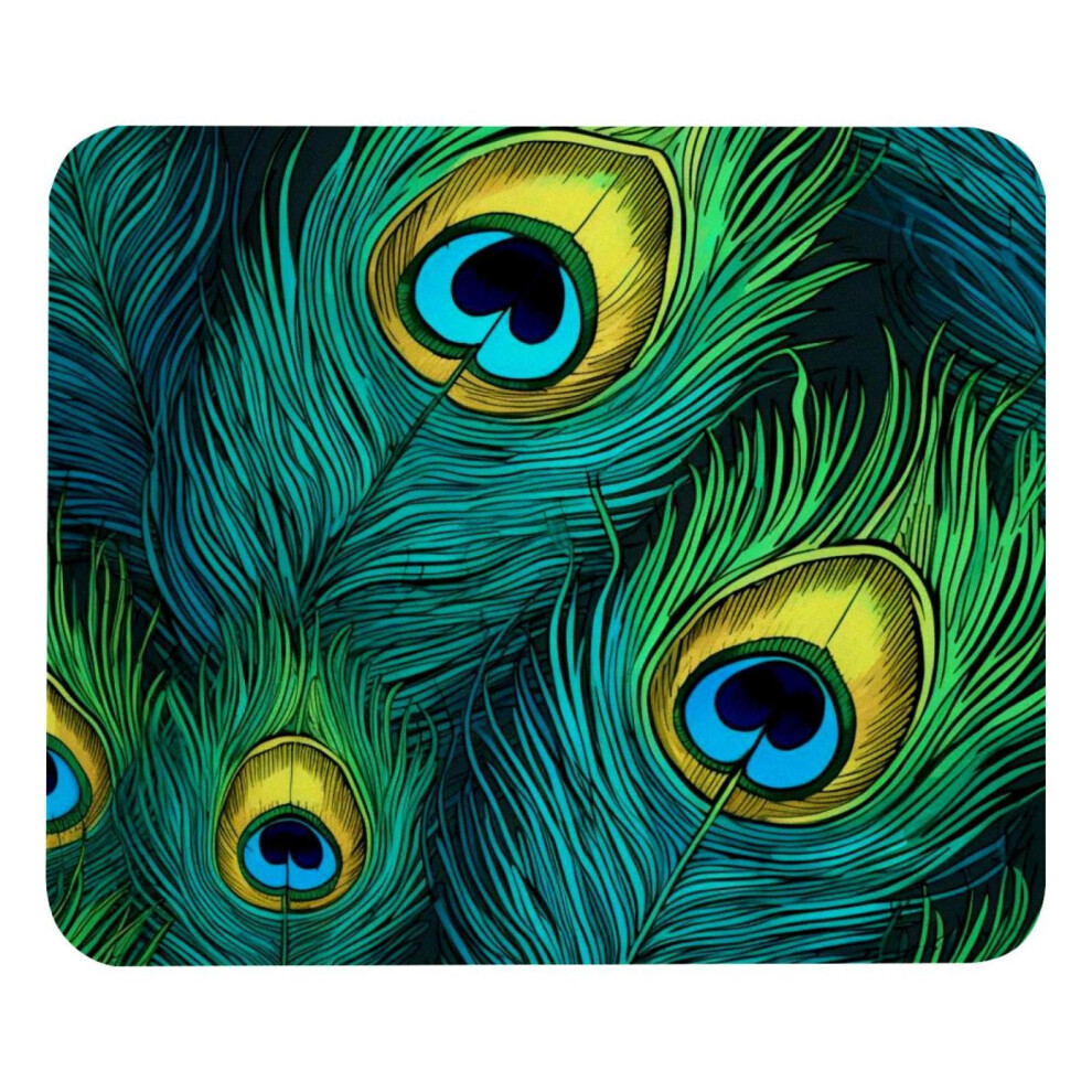 Square Mouse Pad 8.3X9.8" Peacock Feather Stitched Edge Non-Slip Rubber Base, For Laptop Gaming Home Office Decor Green 9110895277232