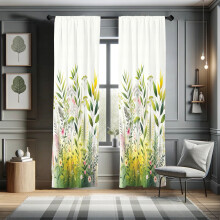 Ambesonne Nature Curtains 2 Panel Set, Dream Garden Scene Art Leafy, Pair of - 28" x 95", Fern Green Pink White