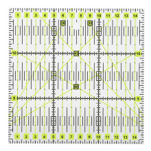 Clear Acrylic Quilters' Ruler with Double Colored Grid Lines, 12" x 12" Square Quilting Sewing Ruler for Accurate Measurements