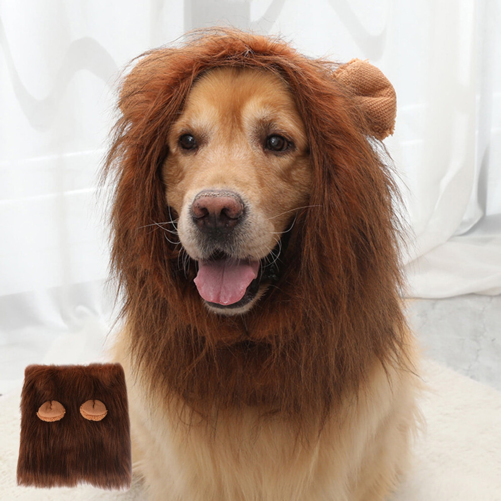 Unisex Halloween Dog Lion Mane Wig, Adjustable Costume With Ears For Medium & Large Dogs, Realistic Funny Accessory Perfect For Parties & Photoshoots