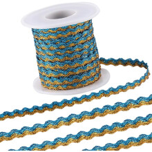 16,4 Yards x 5 mm blau-goldene Metallic-Zickzackborte, Wellenfransenborte, Glitzerborte, Wellenkante, gewebtes Zickzackband