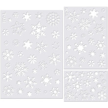 D-GROEE3Pcs Kerstsneeuwvloksjabloon, herbruikbaar plastic knutselsjabloon voor schilderen, dagboek, raam, glas, muur, kaart, scrapbook, doe-het-zelf