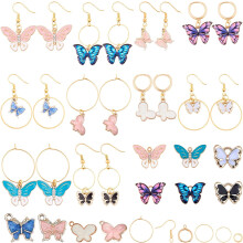 1 Box DIY 10 Pairs Gold Plated Enamel Butterfly Dangle Earrings Jewelry Making Starter Kit with Instruction for Women Jewelry Making Supplies