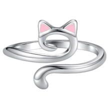 Verstelbare ring met kattenoortjes, gehaakte ring voor beginners, roze