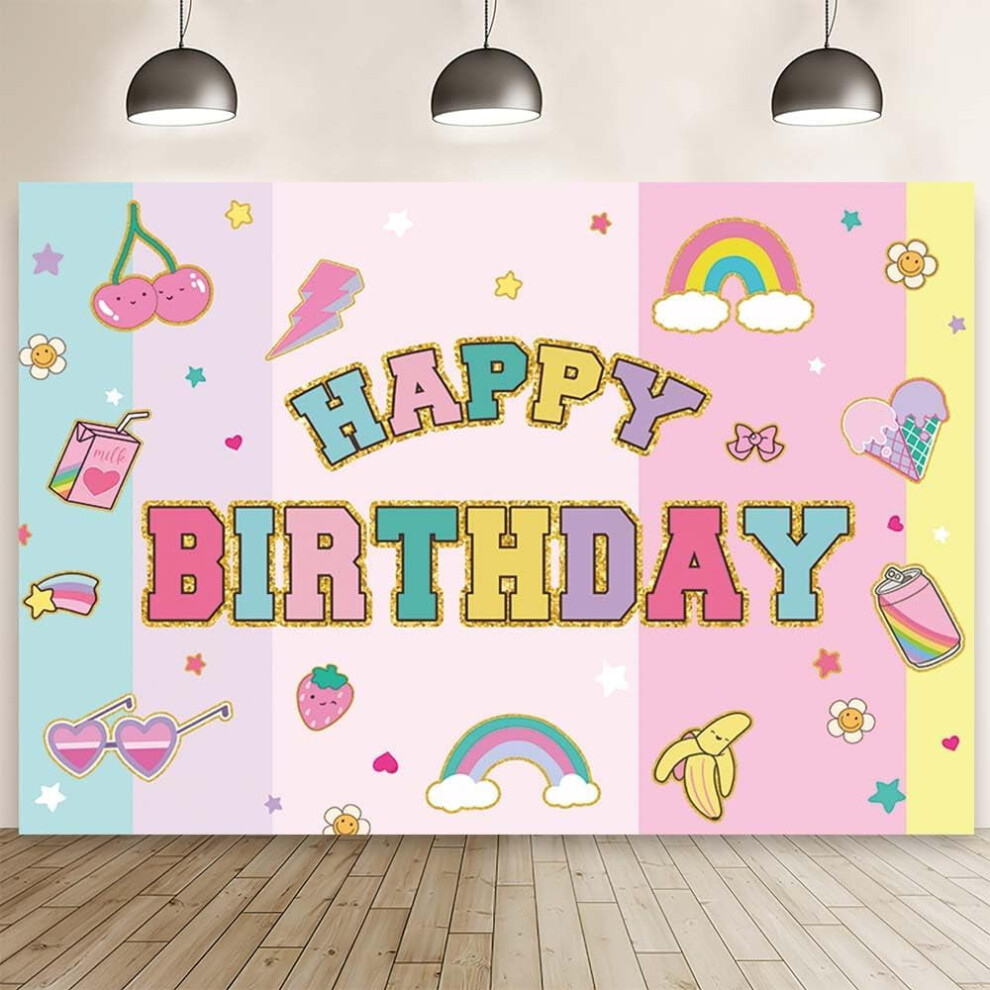 Preppy Happy Birthday Backdrop - Rainbow Smile Face Banner For Cake Smash, Sweet 16 & Girls Party Photo Props, Compatible With Let's Party Decor 9425574872746