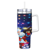 Gobelet isotherme personnalisé de 1,2 L avec poignée et paille - Tasse à café de voyage en acier inoxydable avec couvercle, compatible avec X -