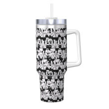 Gobelet isotherme Mickey Mouse personnalisé 1,2 L avec anse et paille - Tasse de voyage en acier inoxydable avec couvercle - Idéal pour les fans de