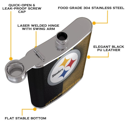 Steelers Flagon8oz από ανοξείδωτο ατσάλι, δερμάτινο δοχείο τσέπης για άνδρες, συμβατό με 2