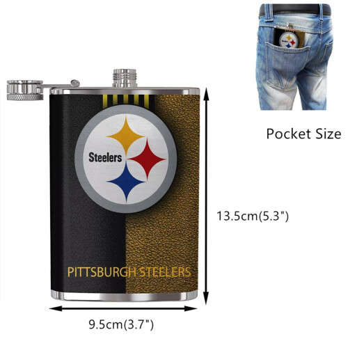 Steelers Flagon8oz από ανοξείδωτο ατσάλι, δερμάτινο δοχείο τσέπης για άνδρες, συμβατό με 1