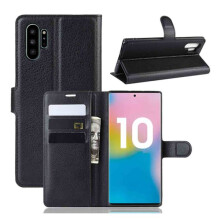 Kompatibel mit Samsung Galaxy Note10, Brieftaschenhülle, schwarze Lederhülle