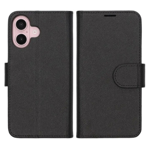 Kompatibel mit iPhone 16 Plus Wallet Case mit Ständer – Schwarz