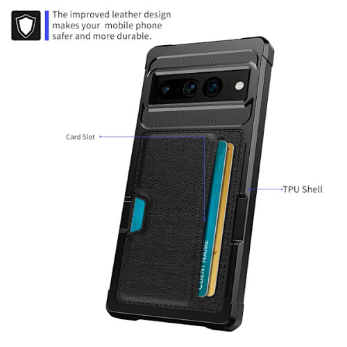 SKALO Google Pixel 8 Pro Schutzhülle mit Kartenhalter - Schwarz 1
