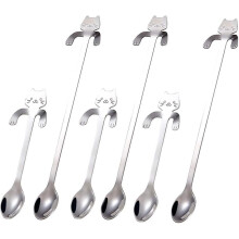 Ensemble de 6 cuillères à café/thé en forme de chat, cuillères à thé suspendues en acier inoxydable