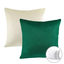 Ensemble de 2 coussins décoratifs de Noël Phantoscope, housses en velours soyeux avec garnitures, 56 x 56 cm, vert et blanc cassé.