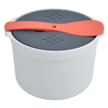 Microwave Rice Cooker 2L with Steamer Strainer Lid Scoop, Food Grade PP for Easy Home Cooking