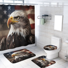 Douchegordijnset met 4 delen en afbeelding van een Amerikaanse zeearend, rustiek ontwerp met de Amerikaanse vlag en dierenprint, inclusief 12 haken