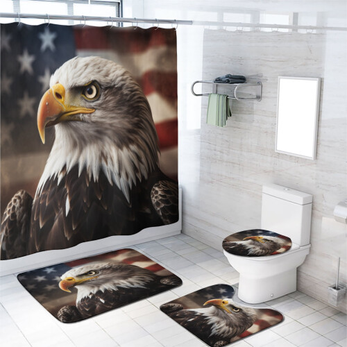 Σετ κουρτινών μπάνιου Bald Eagle 4 τεμαχίων, ρουστίκ σχέδιο με αμερικανική σημαία και