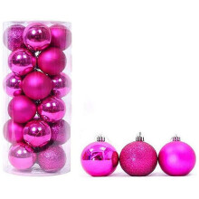 Christmas Ball Pendant, Decorative Shatterproof Christmas Tree Pendants Hanging 40mm Christmas Baubles Balls Ornaments Set Pack of 24 pcs (Rose red)