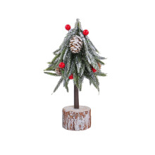Mini Christmas Tree Snow Flocked Tabletop Christmas Tree with Wooden Base Red Berry Xmas Tree for Xmas Party Home Decoration