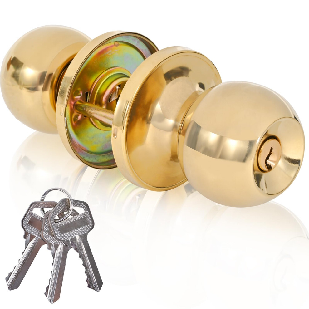 Security Gold Door Knob With Keyed Entry For Entrance And Front Doors, Stainless Steel 9164114678539
