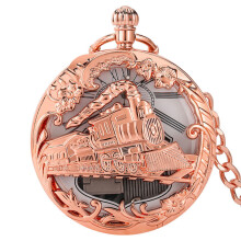 Train Steampunk Pocket Watch, Quartz Musical Movement Pocket Watch Music Box Fob Watch with Chain