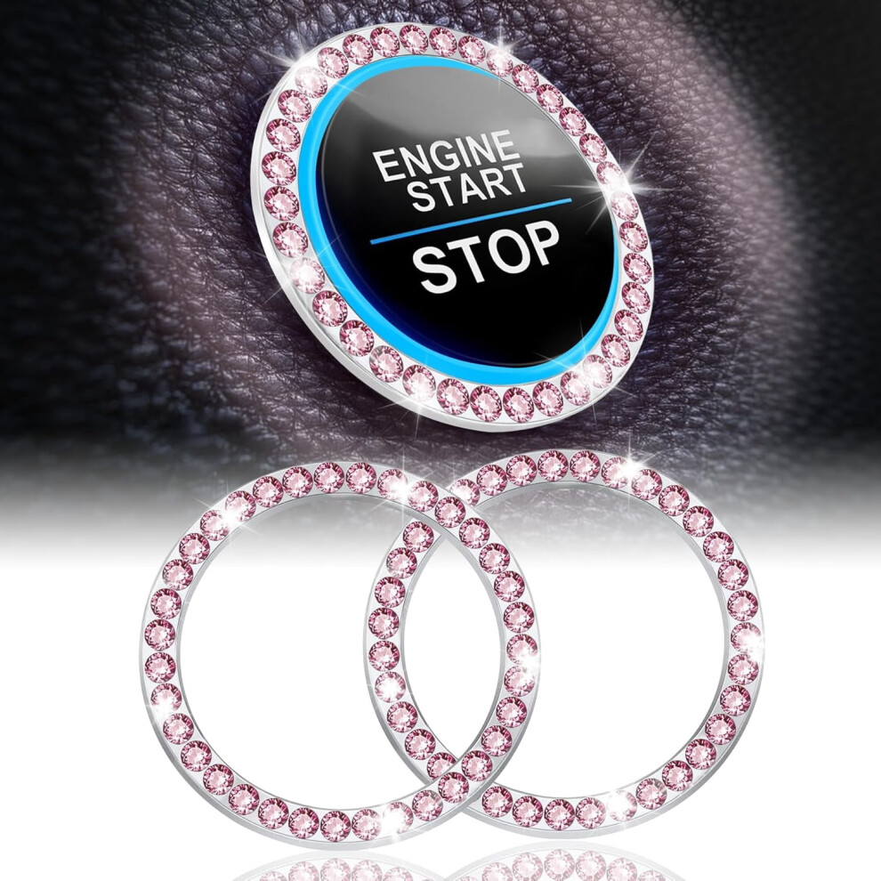 Yzhoud 2Pcs Crystal Rhinestone Car Engine Start Stop Bling Ring, Push To Start Button Cover, Compatible With Key Ignition & Knob, Black 9083649056387