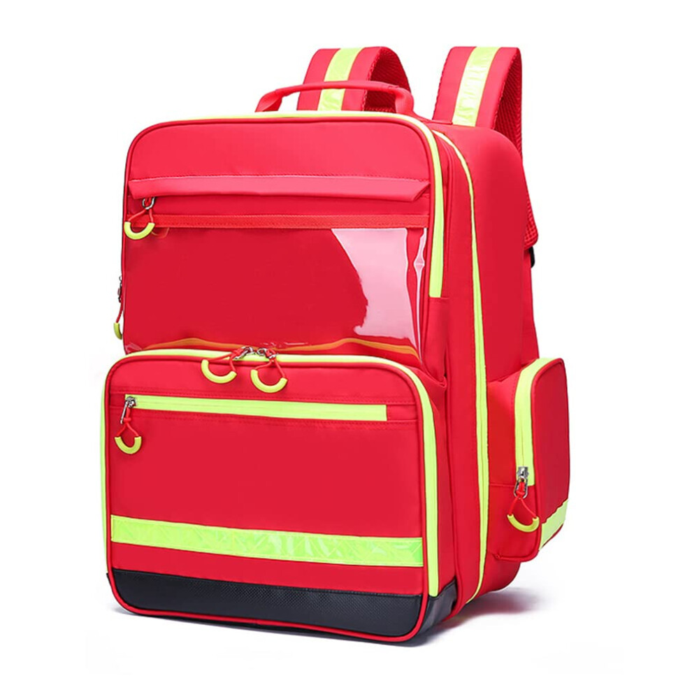 Red First Aid Kit Bag Waterproof Oxford With Reflective Strips And Adjustable Strap For Emt Trauma Use