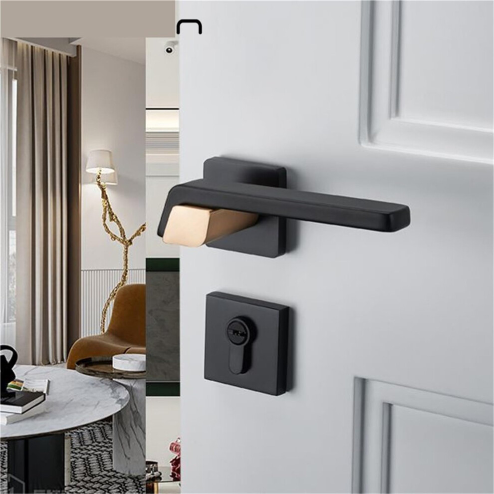 Aluminum Alloy Interior Door Lock With Key, Mute Cylinder Bedroom Privacy Lock, Black 1Pcs 9164114679253
