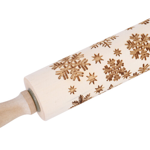 15.7" Snowflake Embossed Wooden Rolling Pin for Easy Fun Baking Projects 2