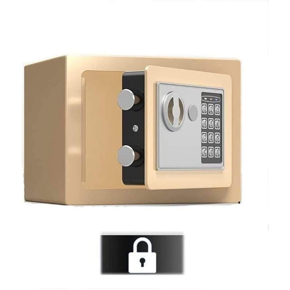 Small Fireproof Home Safe With Electronic Code Access And Pryresistant Gold Steel Door For Documents And Cash 9164114680068