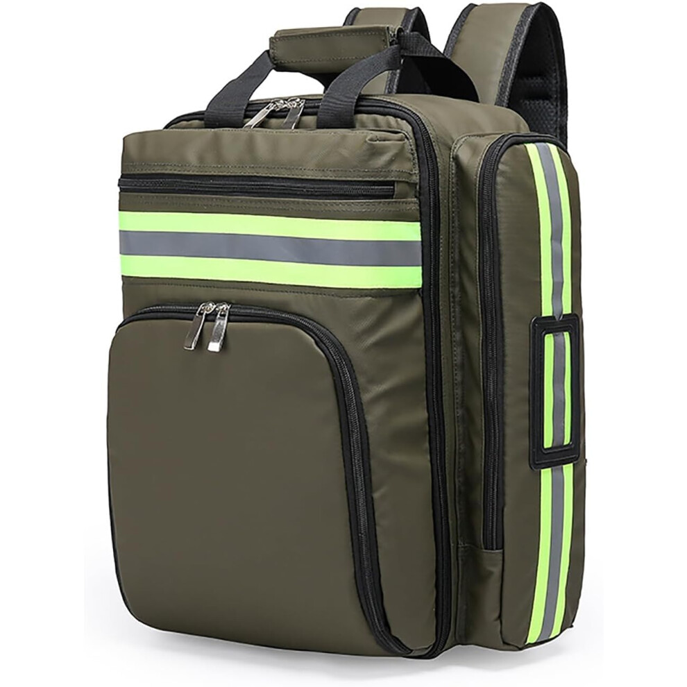 Green First Aid Backpack With Large Capacity Waterproof Oxford Exterior And Reflective Strips For Hiking Camping Army