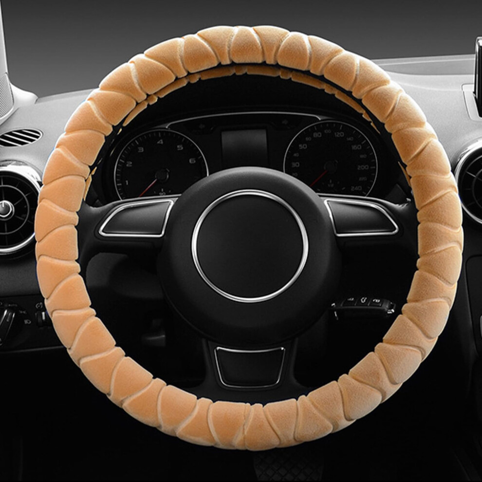 Universal 38Cm Steering Wheel Cover, Nonslip Grip, Winter Warm Velvet For Most Cars Beige 9113335076242