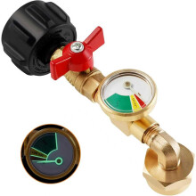 Propane Refill Adapter with Gauge and Valve for 1 lb Cylinder from 40 lb Tank, 90 Elbow Design