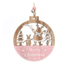 GadgetVLot Pink Wooden Christmas Tree Pendant Christmas Decorations