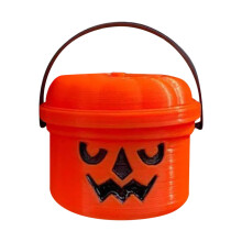 Mini 3D Printed Halloween Pumpkin Bucket with Lid & Handle - Compatible with Halloween Party Favors, Holiday Treats (Plastic, Assorted Colors)